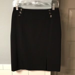 WHBM Sz 6 Black Pencil Skirt w/Navy Style Buttons